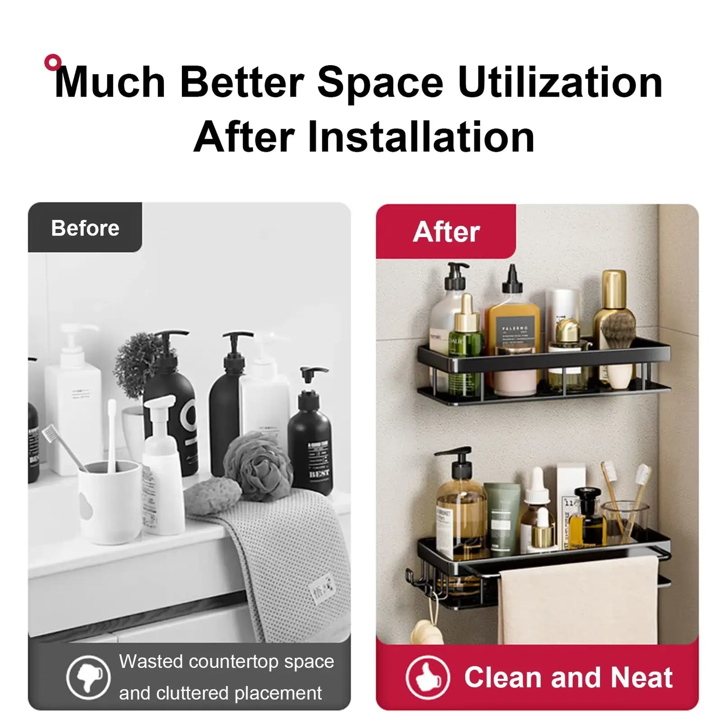 Bathroom Shelf No Drill Wall Mounted Shampoo Bottle Shower Corner Rack Toilet Storage Rack Aluminum Bathroom Kitchen Accessories stylotime.com