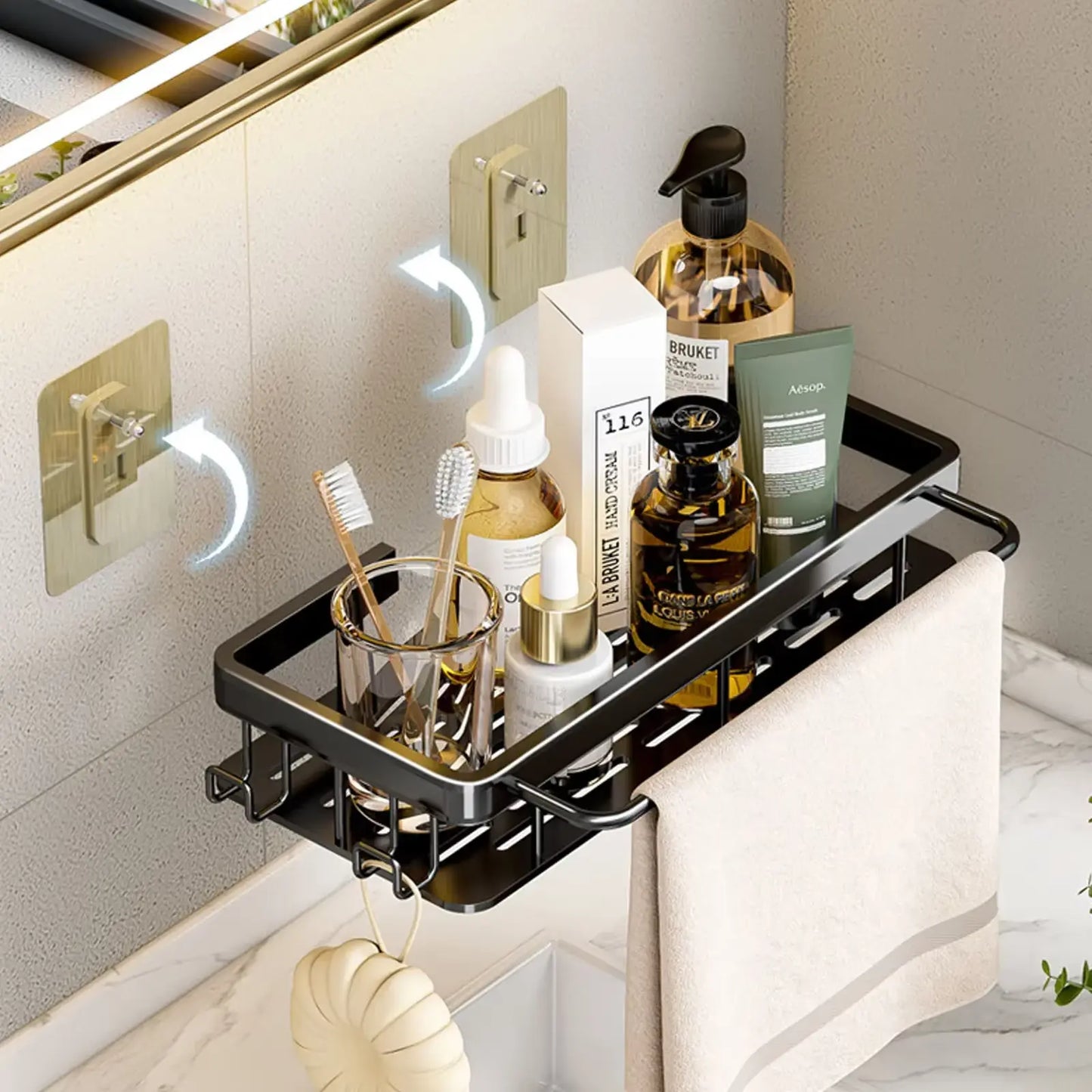 Bathroom Shelf No Drill Wall Mounted Shampoo Bottle Shower Corner Rack Toilet Storage Rack Aluminum Bathroom Kitchen Accessories stylotime.com