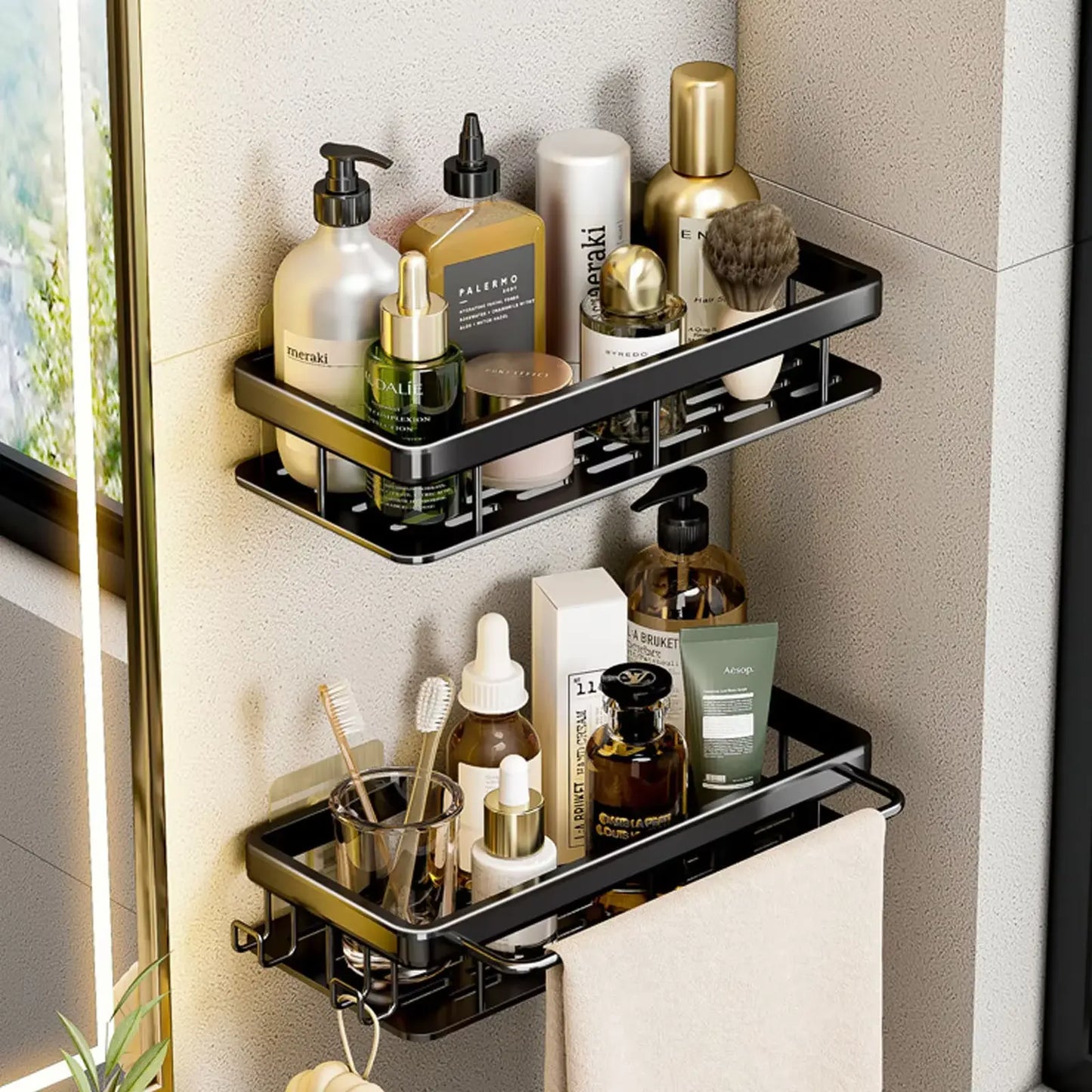 Bathroom Shelf No Drill Wall Mounted Shampoo Bottle Shower Corner Rack Toilet Storage Rack Aluminum Bathroom Kitchen Accessories stylotime.com