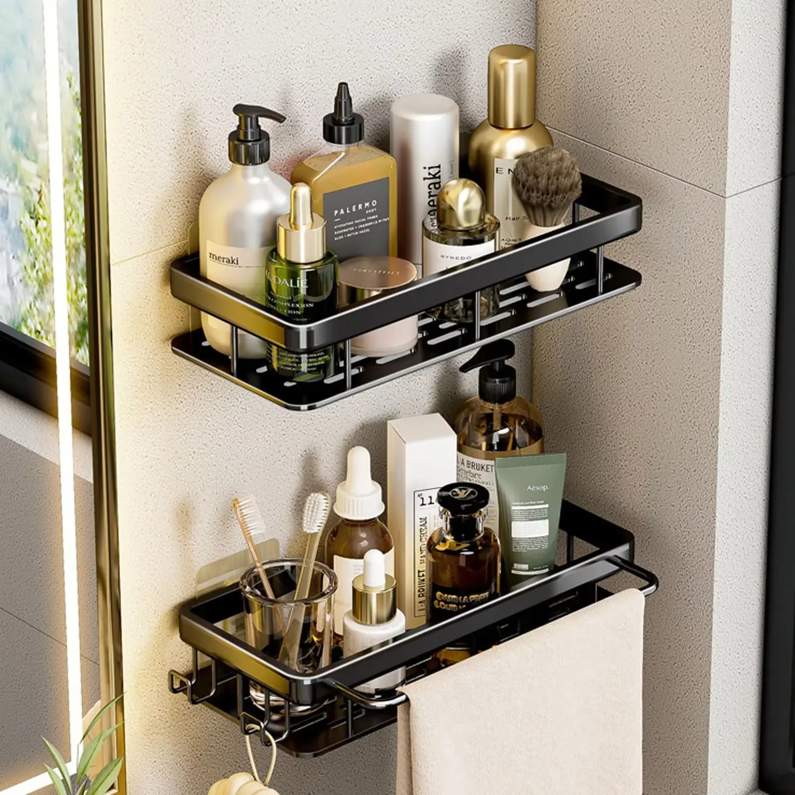 Bathroom Shelf No Drill Wall Mounted Shampoo Bottle Shower Corner Rack Toilet Storage Rack Aluminum Bathroom Kitchen Accessories stylotime.com