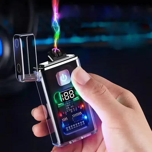 Stylish USB Rechargeable Electric Lighter Cool Windproof Dual ARC Plasma Lighters for Men Outdoor Camping Gadgets Fire Starter stylotime.com